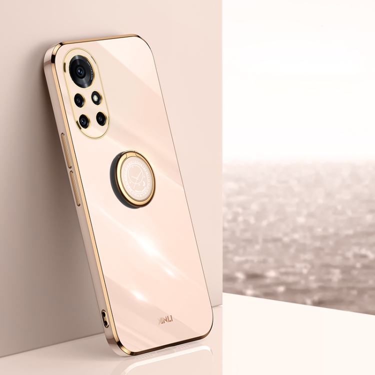 

For Huawei nova 8 5G XINLI Straight 6D Plating Gold Edge TPU Shockproof Case with Ring Holder(Pink)