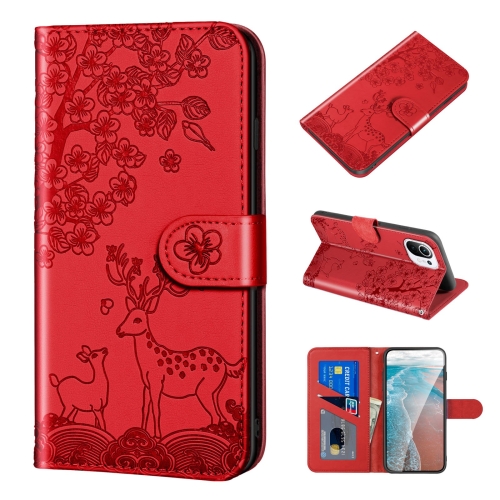 

For Xiaomi Mi 11 Lite Sika Deer Embossing Pattern Horizontal Flip PU Leather Case with Holder & Card Slot & Wallet & Photo Frame(Red)