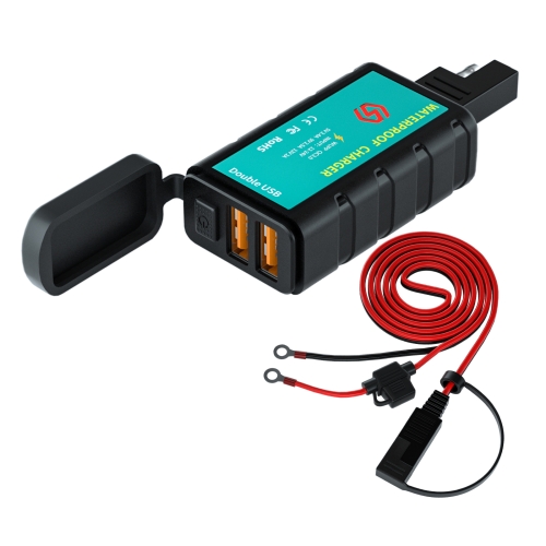 

WUPP ZH-1422C3 Motorcycle Square Dual USB Fast Charging Charger with Switch + Integrated SAE Socket + 1.4m OT Terminal Cable