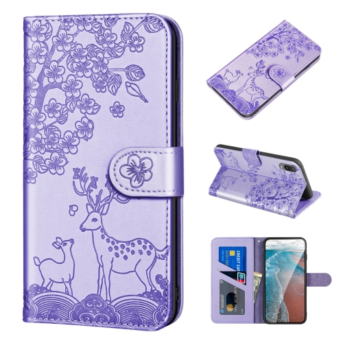 

For Samsung Galaxy A02 EU Version Sika Deer Embossing Pattern Horizontal Flip PU Leather Case with Holder & Card Slot & Wallet & Photo Frame(Purple)