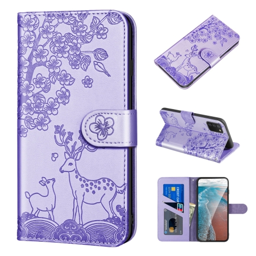

For Samsung Galaxy A03s 164mm Sika Deer Embossing Pattern Horizontal Flip PU Leather Case with Holder & Card Slot & Wallet & Photo Frame(Purple)
