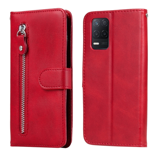 

For OPPO Realme 8 5G / Realme V13 5G Fashion Calf Texture Zipper Horizontal Flip Leather Case with Stand & Card Slots & Wallet Function(Red)