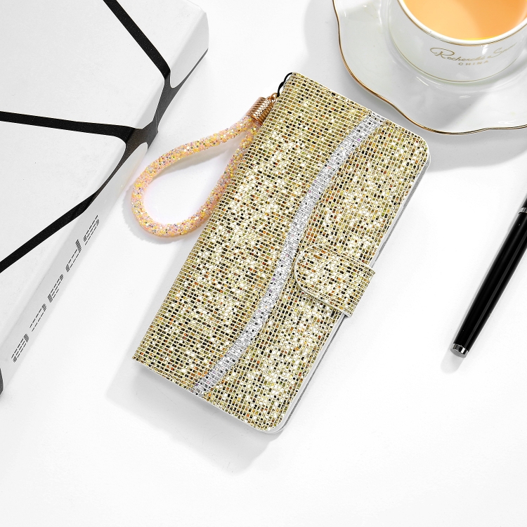 

Glitter Powder Horizontal Flip Leather Case with Card Slots & Holder & Lanyard For iPhone 13 Pro Max(Gold)