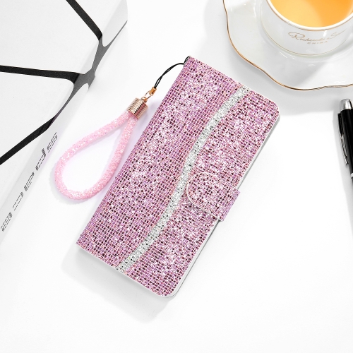 

For Samsung Galaxy A03s (EU Version) Glitter Powder Horizontal Flip Leather Case with Card Slots & Holder & Lanyard(Pink)