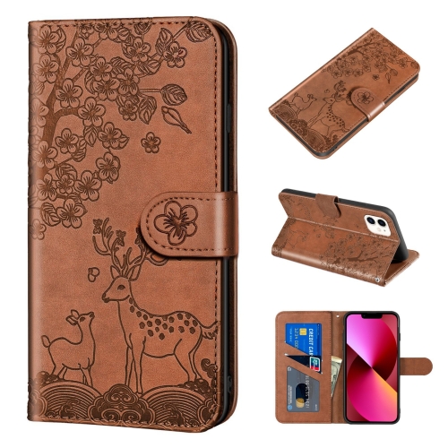 

Sika Deer Embossing Pattern Horizontal Flip PU Leather Case with Holder & Card Slot & Wallet & Photo Frame For iPhone 13(Brown)