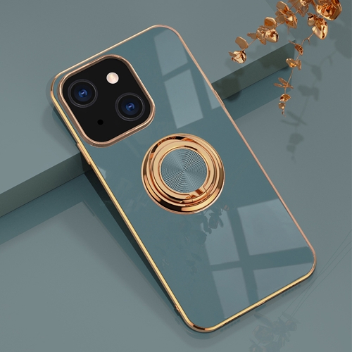 

For iPhone 13 mini 6D Electroplating Full Coverage Silicone Protective Case with Magnetic Ring Holder (Grey)