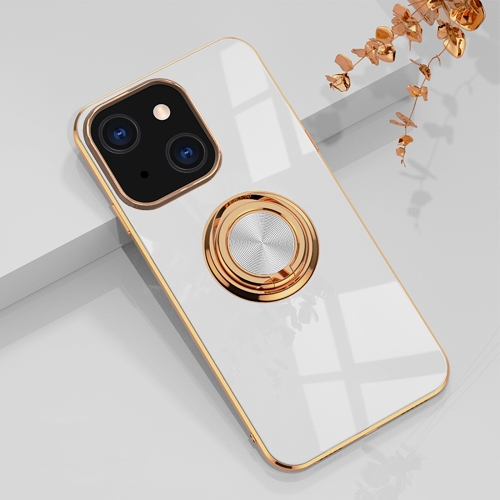 

For iPhone 13 Pro 6D Electroplating Full Coverage Silicone Protective Case with Magnetic Ring Holder (White)