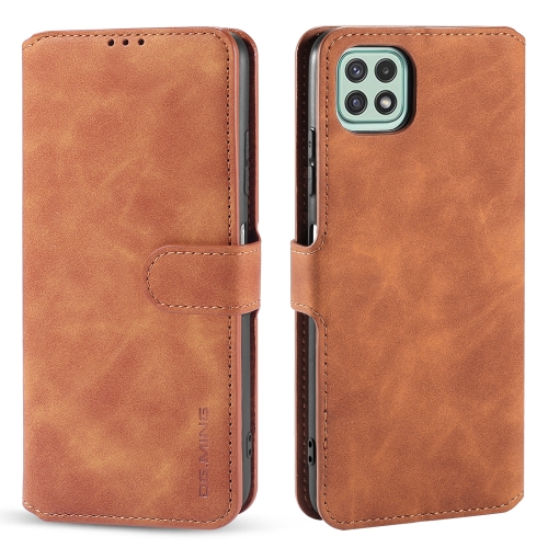 

For Samsung Galaxy A22 5G DG.MING Retro Oil Side Horizontal Flip Leather Case with Holder & Card Slots & Wallet(Brown)