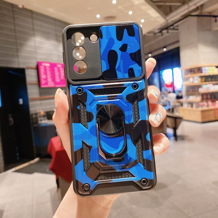 

For Samsung Galaxy S21+ 5G Sliding Camera Cover Design Camouflage Series TPU+PC Protective Case(Blue)