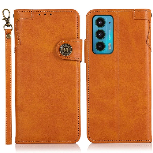 

For Motorola Edge 20 KHAZNEH Dual-Splicing Cowhide Texture Horizontal Flip Leather Case with Holder & Card Slots & Wallet & Photo Frame & Lanyard(Brown)