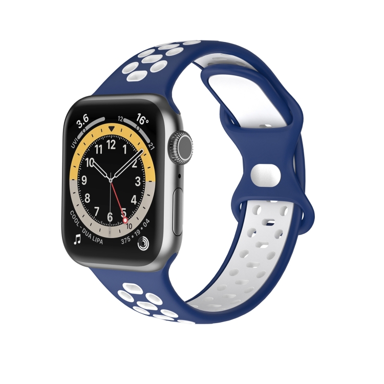 

Two-color 8-buckle Silicone Watch Band For Apple Watch Ultra 49mm / Series 8&7 45mm / SE 2&6&SE&5&4 44mm / 3&2&1 42mm(Blue White)