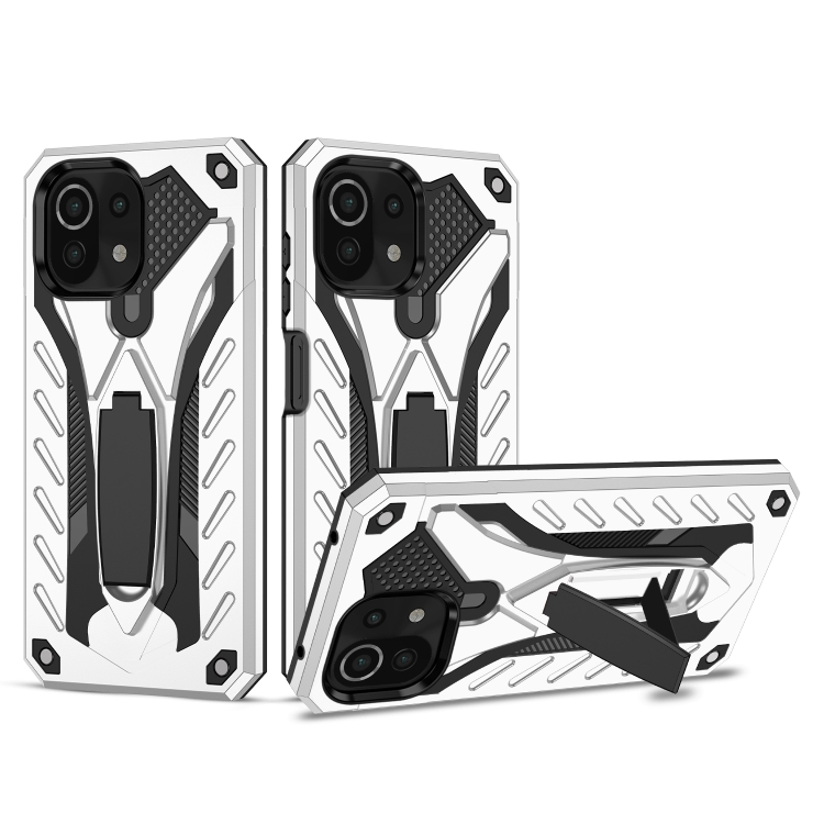 

For Xiaomi Mi 11 Lite Shockproof TPU + PC Protective Case with Holder(Silver)