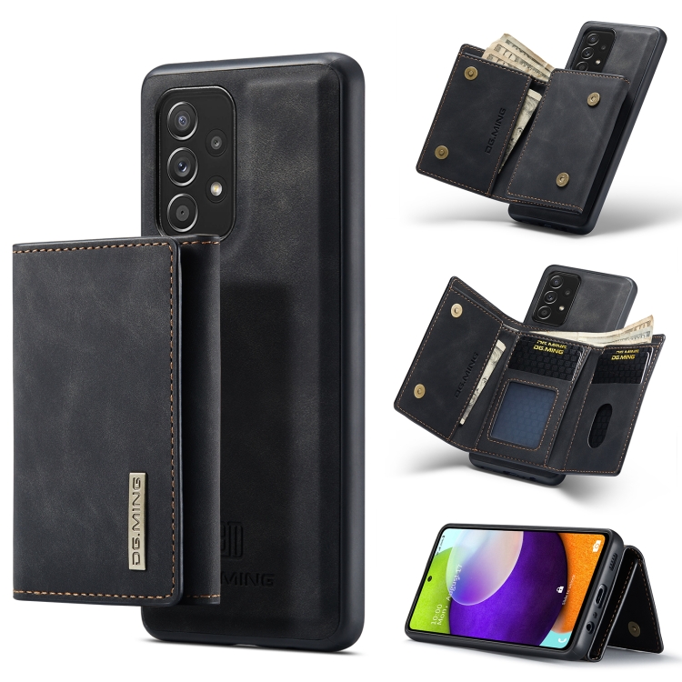 

For Samsung Galaxy A52 5G / 4G DG.MING M1 Series 3-Fold Multi Card Wallet + Magnetic Back Cover Shockproof Case with Holder Function(Black)