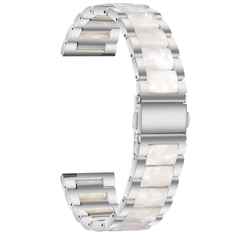 

For Samsung Smart Watch 22mm Three-beads Steel + Resin Watch Band(Silver White)