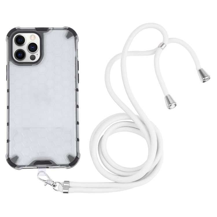 

Shockproof Honeycomb PC + TPU Case with Neck Lanyard For iPhone 12 Pro Max(White)