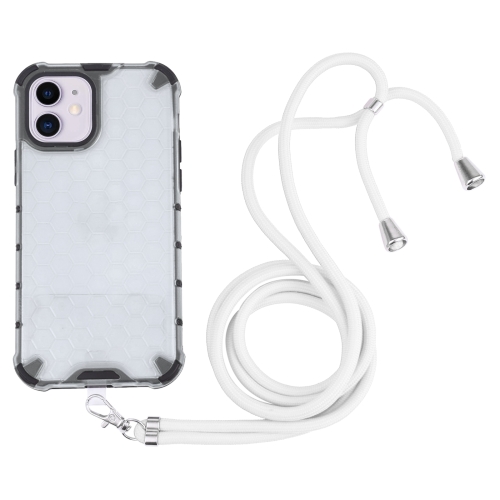 

Shockproof Honeycomb PC + TPU Case with Neck Lanyard For iPhone 11(White)