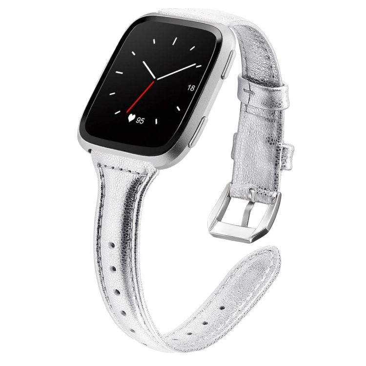 

For Fitbit Versa 2 Smart Watch Leather Watch Band, Shrink Version(Silver)