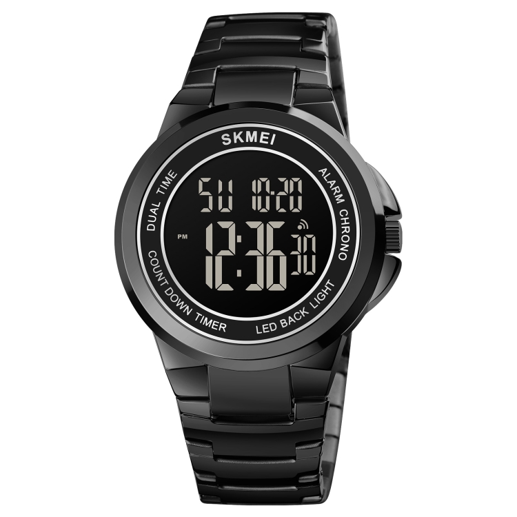 SUNSKY - SKMEI 1712 Dual Time LED Digital Display Luminous Stainless Steel  Strap Electronic Watch(Black)