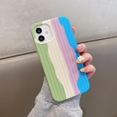 

Herringbone Texture Silicone Protective Case For iPhone 12(Rainbow Green)