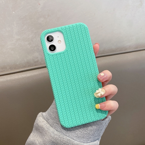 

For iPhone 12 Pro Herringbone Texture Silicone Protective Case(Light Green)