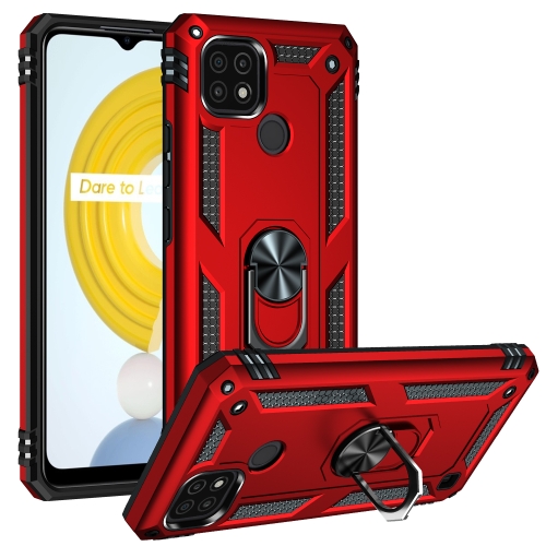 

For OPPO Realme C21 Shockproof TPU + PC Protective Case with 360 Degree Rotating Holder(Red)