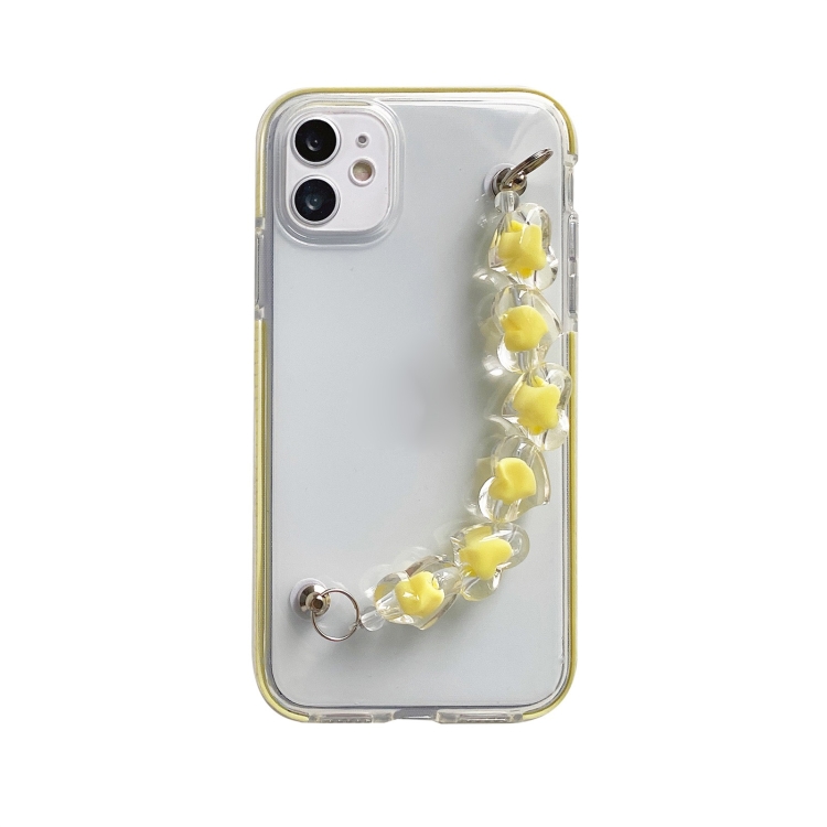 

Dual-color PC+TPU Shockproof Case with Heart Beads Wrist Bracelet Chain For iPhone 11 Pro(Yellow)