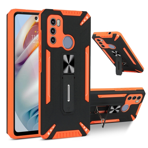 

For Motorola Moto G60 War-god Armor TPU + PC Shockproof Magnetic Protective Case with Folding Holder(Orange + Black)