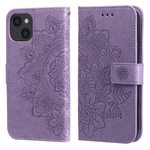 

7-petal Flowers Embossing Pattern Horizontal Flip PU Leather Case with Holder & Card Slots & Wallet & Photo Frame For iPhone 13(Light Purple)