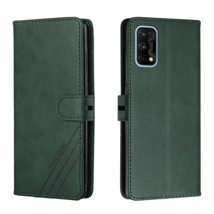 

For Realme 7 Pro Stitching Style 2-Color Cow Texture Horizontal Flip PU Leather Case with Holder & Card Slot & Lanyard(Green)