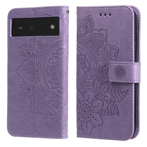 

For Google Pixel 6 7-petal Flowers Embossing Pattern Horizontal Flip PU Leather Case with Holder & Card Slots & Wallet & Photo Frame(Light Purple)