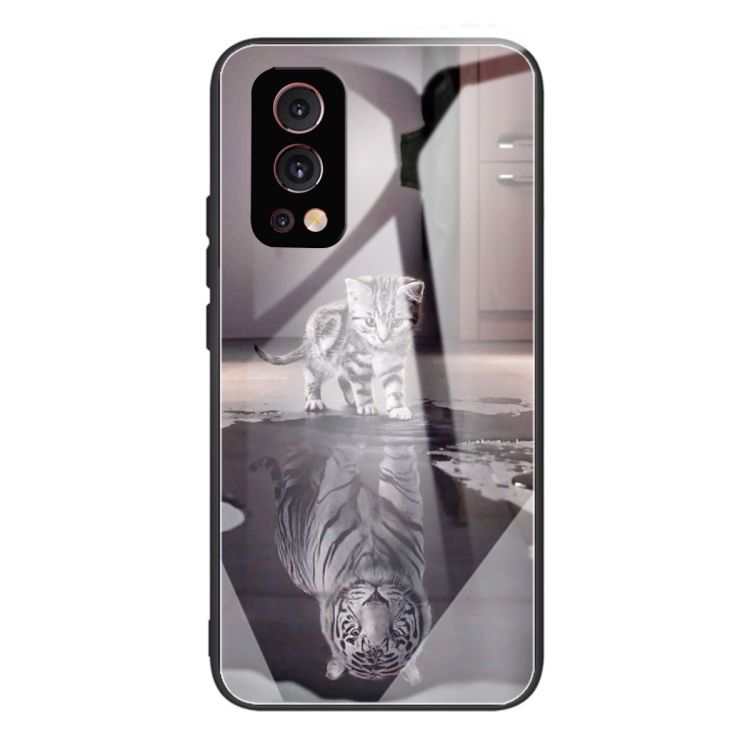 

Colorful Painted Glass Shockproof Protective Case For OnePlus Nord 2 5G(Cat)