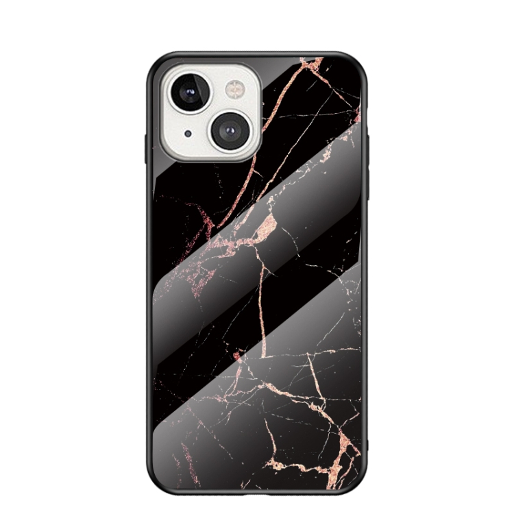 

Marble Pattern Glass + TPU Protective Case For iPhone 13 mini(Golden Black)