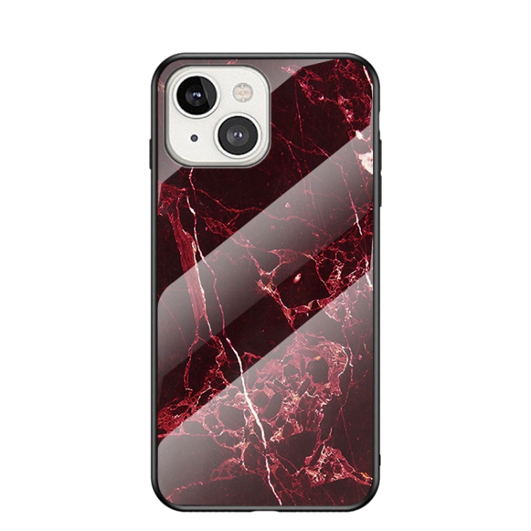 

Marble Pattern Glass + TPU Protective Case For iPhone 13 mini(Blood Red)