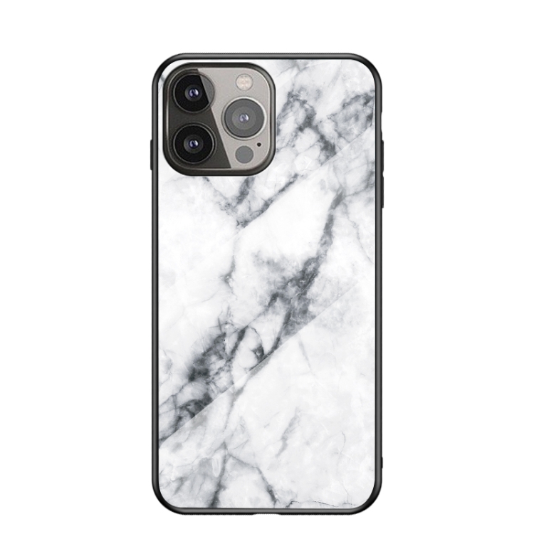 

Marble Pattern Glass + TPU Protective Case For iPhone 13 Pro Max(White)