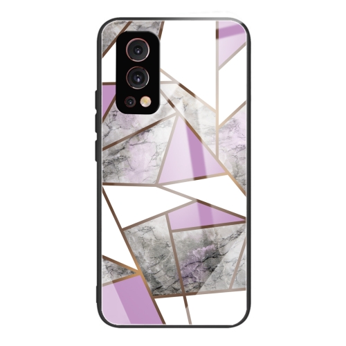 

Abstract Marble Pattern Glass Protective Case For OnePlus Nord 2 5G(Rhombus Gray Purple)