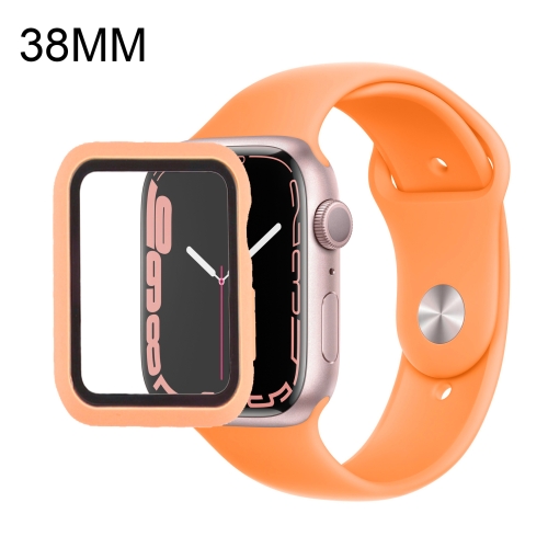 

Silicone Watch Band + Watch Protective Case with Screen Protector Set For Apple Watch Series 3 & 2 & 1 38mm (Light Orange)
