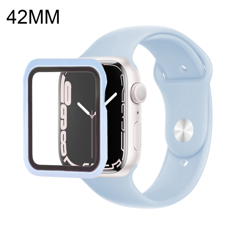 

Silicone Watch Band + Watch Protective Case with Screen Protector Set For Apple Watch Series 3 & 2 & 1 42mm(Sky Blue)