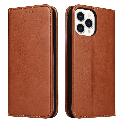 For iPhone 13 Pro Max Fierre Shann PU Leather Texture Horizontal Flip Leather Case with Holder & Card Slots & Wallet (Brown)
