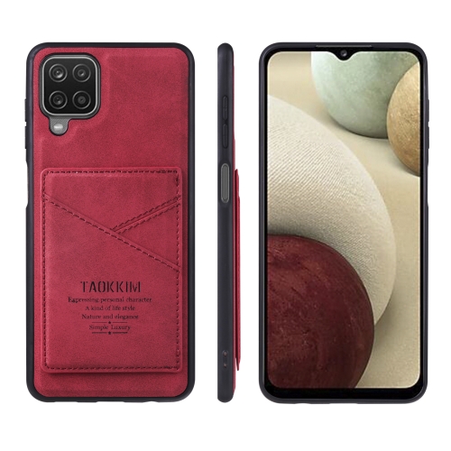 

For Samsung Galaxy A22 TAOKKIM Retro Matte PU Leather + PC + TPU Shockproof Back Cover Case with Holder & Card Slot(Red)