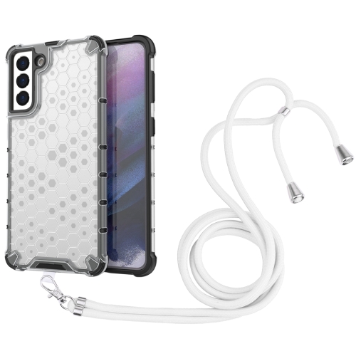 

For Samsung Galaxy S21+ 5G Shockproof Honeycomb PC + TPU Case with Neck Lanyard(White)