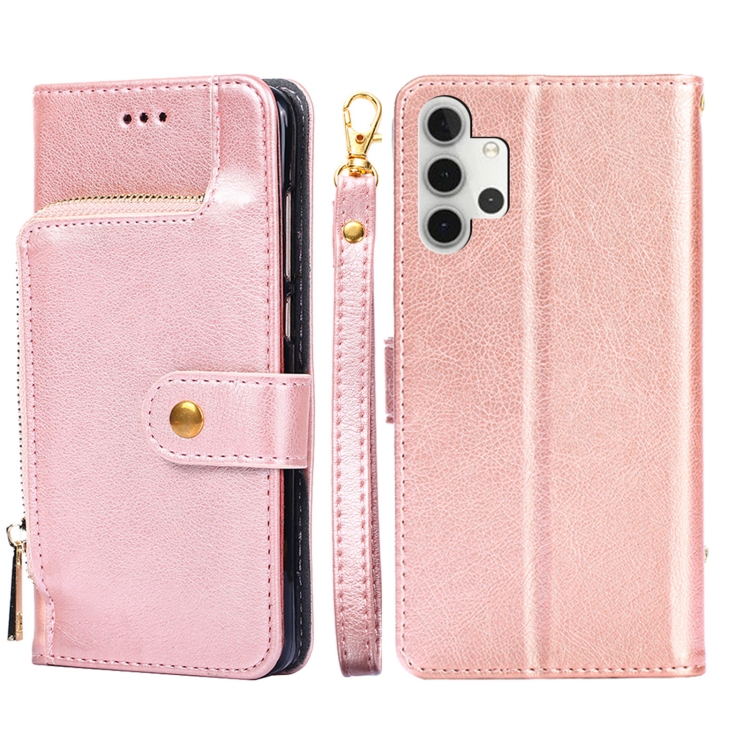 

For Samsung Galaxy A32 5G Zipper Bag PU + TPU Horizontal Flip Leather Case with Holder & Card Slot & Wallet & Lanyard(Rose Gold)