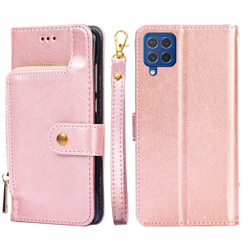 

For Samsung Galaxy F62 / M62 Zipper Bag PU + TPU Horizontal Flip Leather Case with Holder & Card Slot & Wallet & Lanyard(Rose Gold)