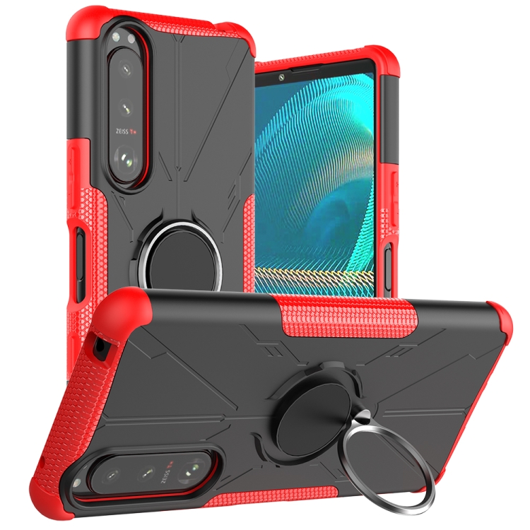

For Sony Xperia 5 III Armor Bear Shockproof PC + TPU Protective Case with Ring Holder(Red)