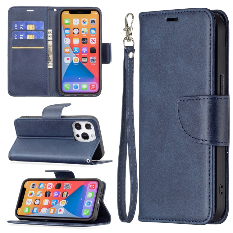 

For iPhone 13 mini Retro Lambskin Texture Pure Color Horizontal Flip PU Leather Case, with Holder & Card Slots & Wallet & Lanyard(Blue)
