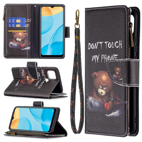 

For OPPO A15 Colored Drawing Pattern Zipper Horizontal Flip Leather Case with Holder & Card Slots & Wallet(Bear)