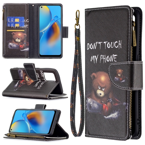

For OPPO A74 4G/F19 4G Colored Drawing Pattern Zipper Horizontal Flip Leather Case with Holder & Card Slots & Wallet(Bear)