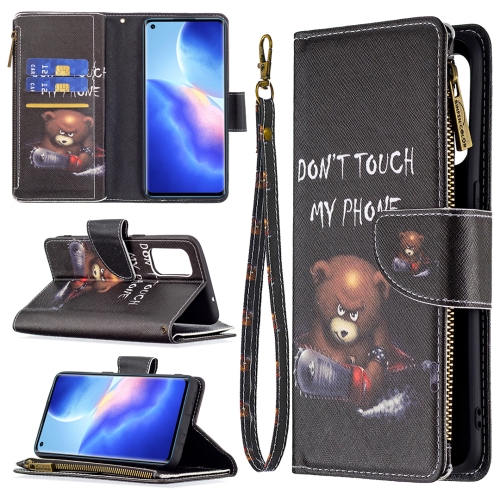 

For OPPO Reno5 5G Colored Drawing Pattern Zipper Horizontal Flip Leather Case with Holder & Card Slots & Wallet(Bear)