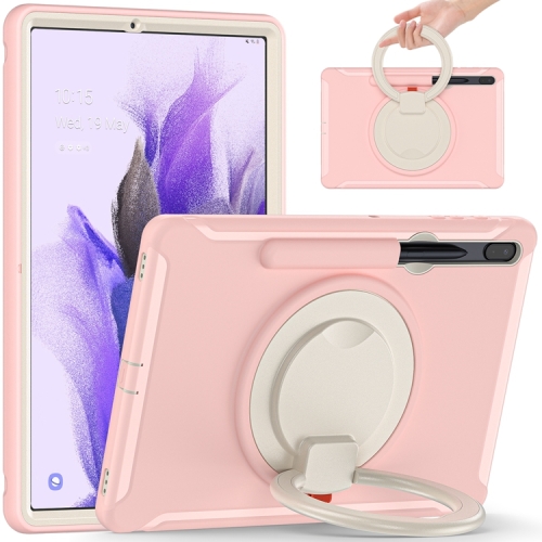 

For Samsung Galaxy Tab S8+ / Tab S8 Plus / Tab S7 FE / Tab S7+/S7 FE 12.4 inch T970 Shockproof TPU + PC Protective Case with 360 Degree Rotation Foldable Handle Grip Holder & Pen Slot(Cherry Blossoms Pink)