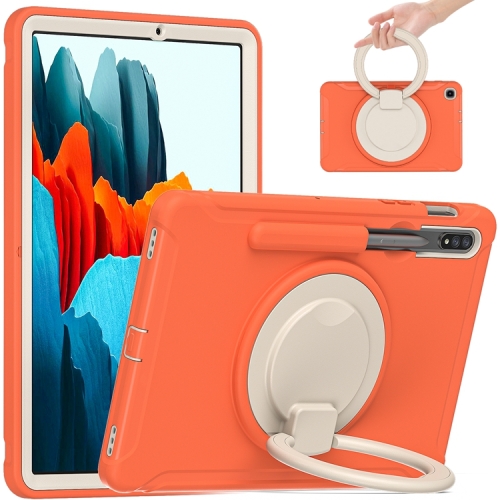 

For Samsung Galaxy Tab S8 / Galaxy Tab S7 870 Shockproof TPU + PC Protective Case with 360 Degree Rotation Foldable Handle Grip Holder & Pen Slot(Living Coral)
