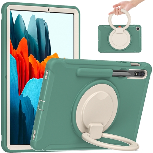 

For Samsung Galaxy Tab S8 / Galaxy Tab S7 870 Shockproof TPU + PC Protective Case with 360 Degree Rotation Foldable Handle Grip Holder & Pen Slot(Emmerald Green)